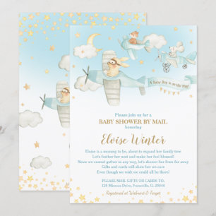 Invitación Aviones de animales caídos avisan a Baby Shower po