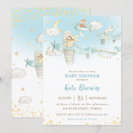 Invitación Aviones de animales muertos Stars Sky Baby Shower 