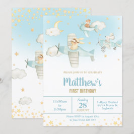 Invitación Aviones de animales muertos Stars Sky Nace Boy