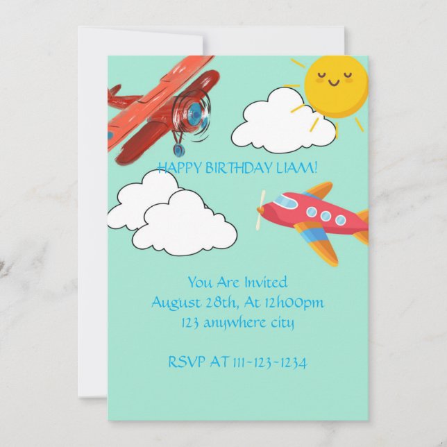 INVITACIÓN AVIONES DE CUMPLEAÑOS DE INVITACIÓN, DIGITAL (Anverso)