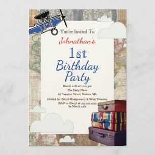 Invitación Aviones Vintage y Nubes Viajan Baby Shower