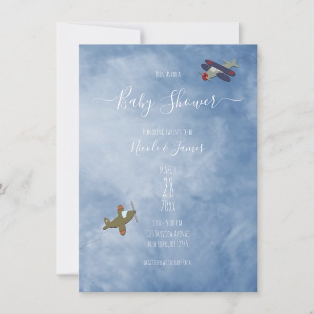 Invitación Aviones voladores en el Sky Baby Shower (Anverso)