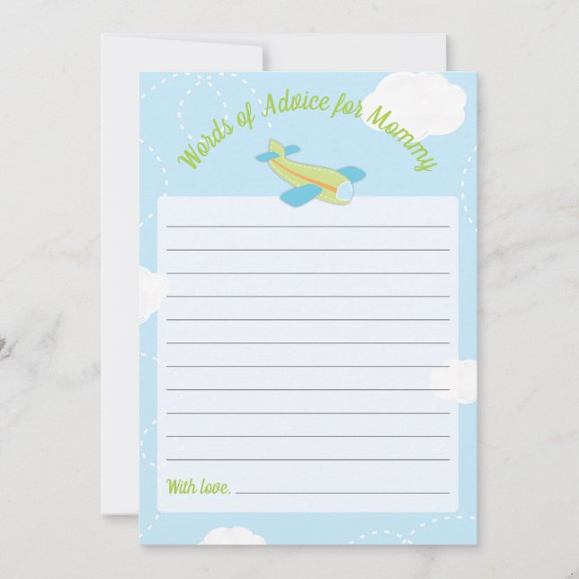 Invitación Aviso de Baby Shower de avión para mamá (Anverso)