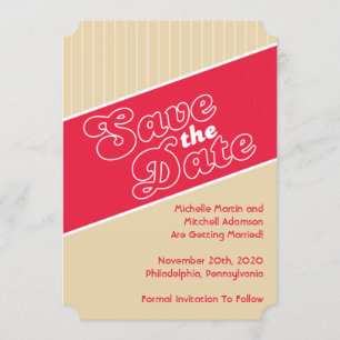Invitación Aviso de fecha de boda inspirado en béisbol (Rojo 