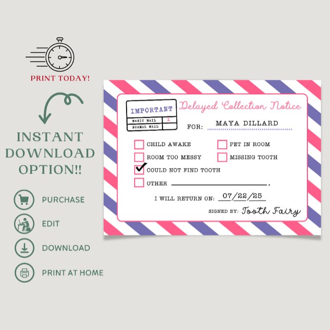 Invitación Aviso de retraso de hadas dentarias imprimible (tooth fairy delay notification, tooth fairy, tooth fairy, forget tooth fairy, tooth fairy design, )