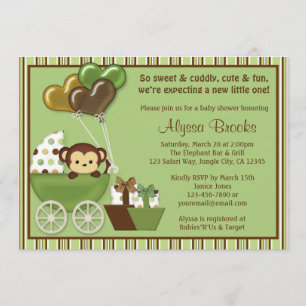 Invitación Avisos de portadora de mono v1 Green Baby Shower