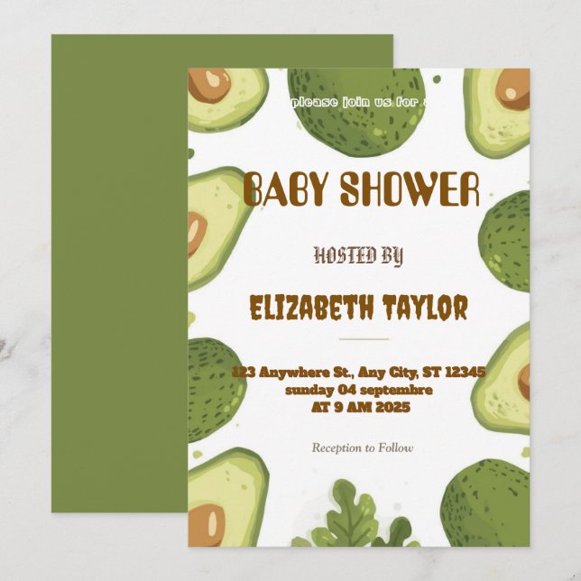 Invitación Avocado Themed Baby Shower Invitation  (Anverso / Reverso)