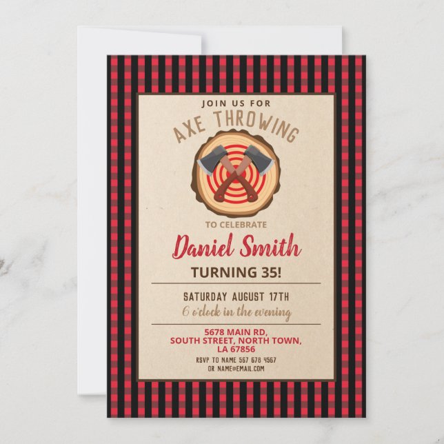 Invitación Ax Lanzo De Cumpleaños Fun Wood Lumberjack En (Anverso)
