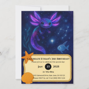 Invitación Axoloteo cósmico entre estrellas Cumpleaños