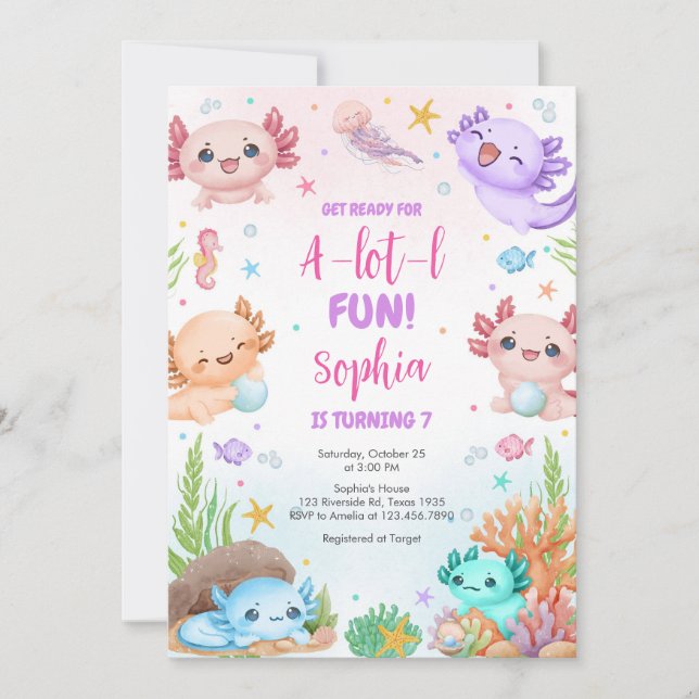 Invitación Axolotl Alotl Fun Birthday Party Invitation (Anverso)
