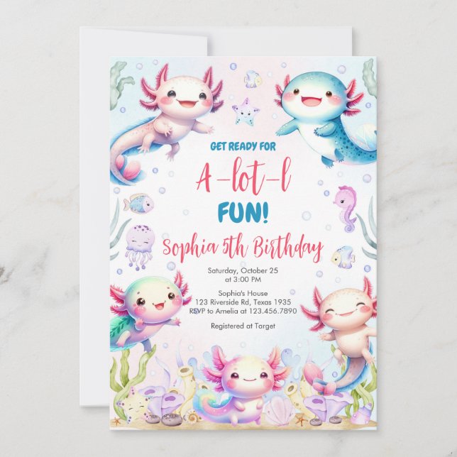 Invitación Axolotl Alotl Fun Birthday Party Invitation (Anverso)