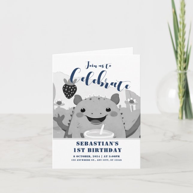 Invitación Axolotl Beber leche primer cumpleaños (Anverso)