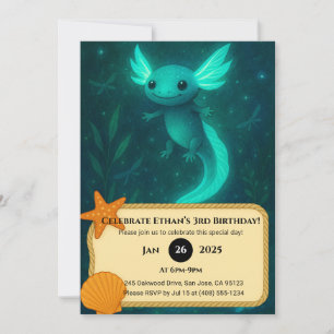 Invitación Axolotl brillante en cumpleaños mágico subacuático
