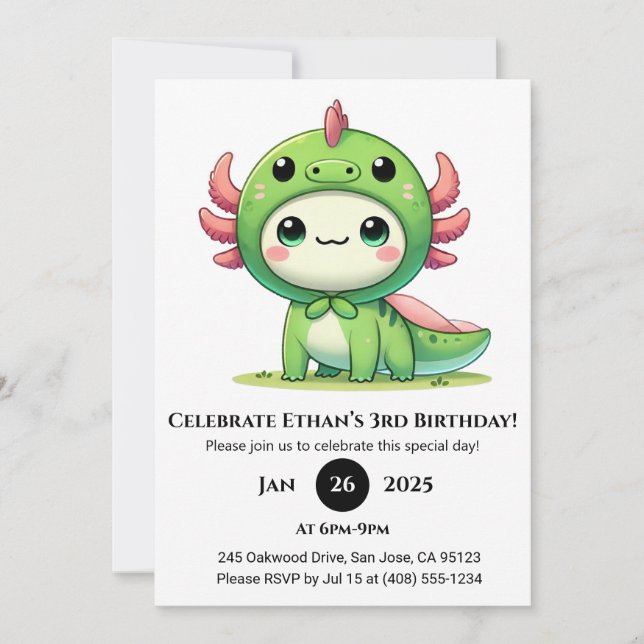 Invitación Axolotl Dragon Suit Cumpleaños (Anverso)
