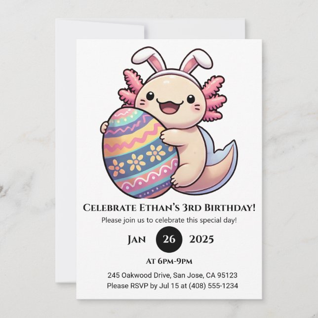 Invitación Axolotl Easter Joy Birthday (Anverso)