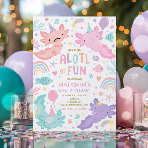 Invitación Axolotl Fiesta Chica Rosado Alotl Fiesta de cumple