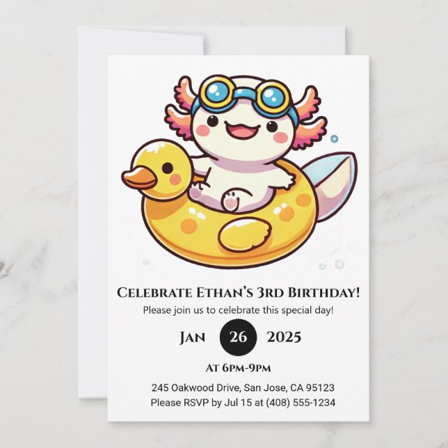 Invitación Axolotl Float Fun Cumpleaños (Anverso)