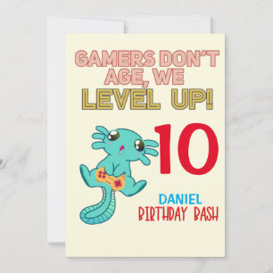 Invitación Axolotl Gamer Birthday Boy Video Game Fiesta