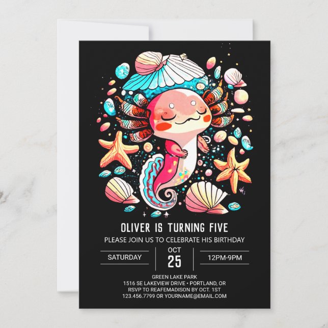 Invitación Axolotl Online Pastel Cumpleaños (Anverso)