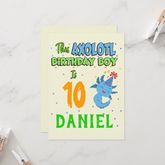 Invitación Axolotl Personalizado Nacimiento Niño Coincidiendo (Anverso/Reverso In Situ)
