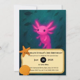 Invitación Axolotl rosa brillante Cumpleaños subacuático