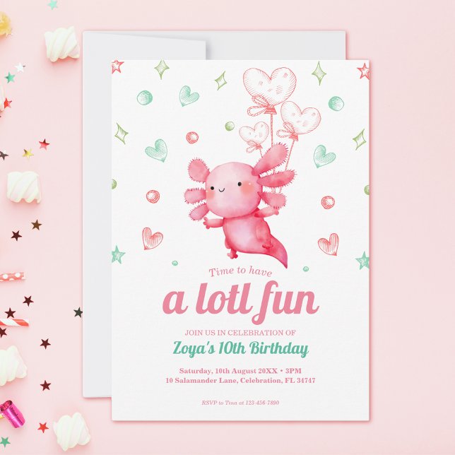 Invitación Axolotl Rosa Cute Niños Fiesta de Cumpleaños (Subido por el creador)
