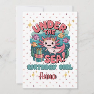 Invitación Axolotl Under the Sea Birthday Chica Cute Ocean