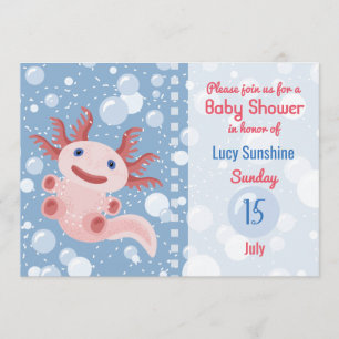 Invitación Axolotl y las burbujas - Blue Water Baby Shower