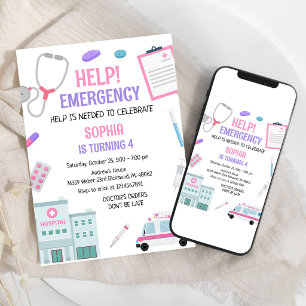 Invitación Ayuda Emergencia Niños Doctor Niña Cumpleaños