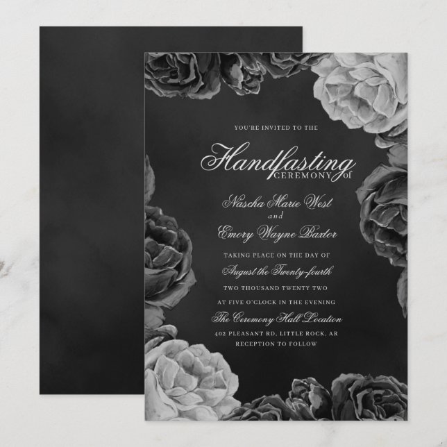 Invitación Ayuno de Rosa elegante monocromo gótico (Anverso / Reverso)