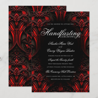 Invitación Ayuno elegante de Damasco Gótico Rojo y Negro