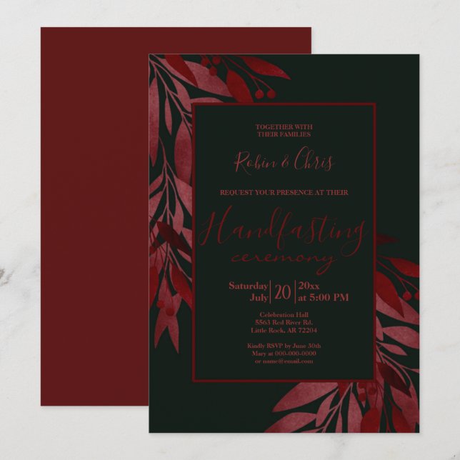 Invitación Ayuno parpadeante de moras rojas florales medianoc (Anverso / Reverso)