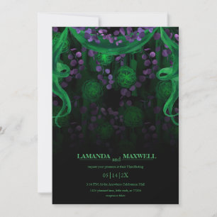 Invitación Ayuno verde de Boda brillante gótico floral