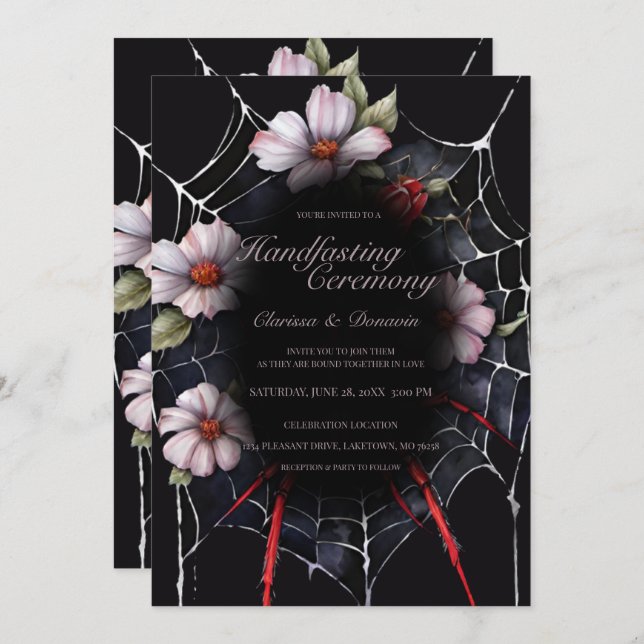 Invitación Ayuno web floral gótico negro y rojo araña (Anverso / Reverso)