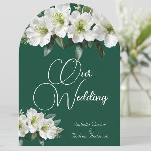 Invitación Azaleas Orgánicas para Boda Blancas Floral Verde B