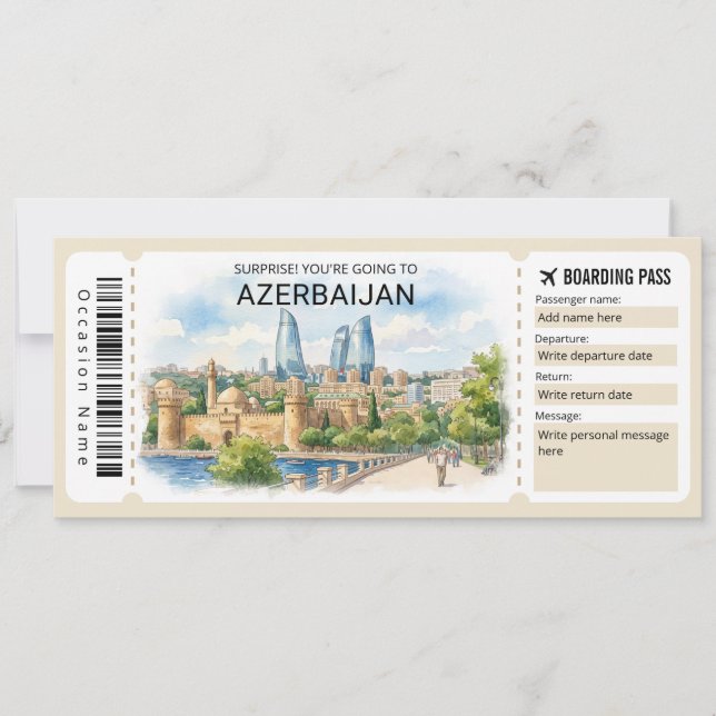 Invitación Azerbaijan Trip Boarding Pass Ticket (Anverso)