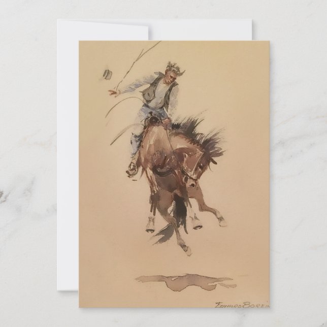 Invitación Azotando a mano un potro cerril por Edward Borein (Anverso)