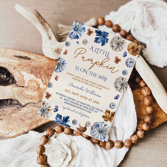 Invitación Azotta de calabaza de Jouy Blue Terracotta Baby Sh (Subido por el creador)