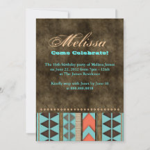 Aztec Sweet 16 Invitation Blue Brown Patrón Guay