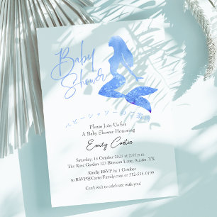 Invitación Azu Marinero Fiesta de Bebé Niña Acuarela Simple