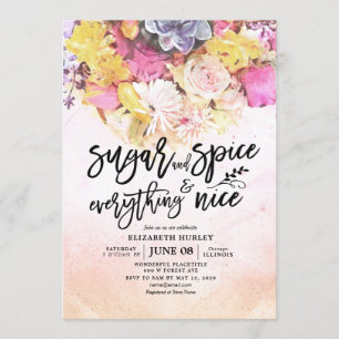 Invitación Azúcar y especias de Baby Shower floral y todo bue
