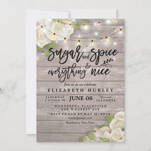 Invitación Azúcar y especias de Baby Shower floral y todo bue (Anverso)