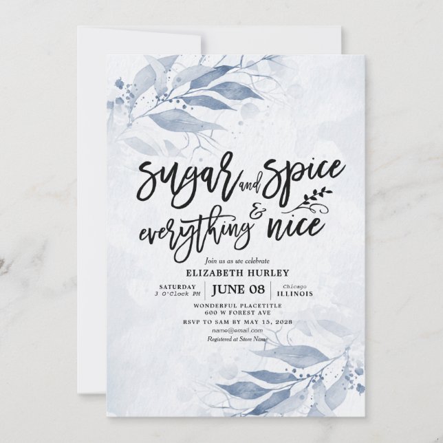 Invitación Azúcar y especias de Baby Shower floral y todo bue (Anverso)