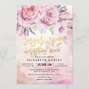 Invitación Azúcar y especias de Baby Shower floral y todo bue