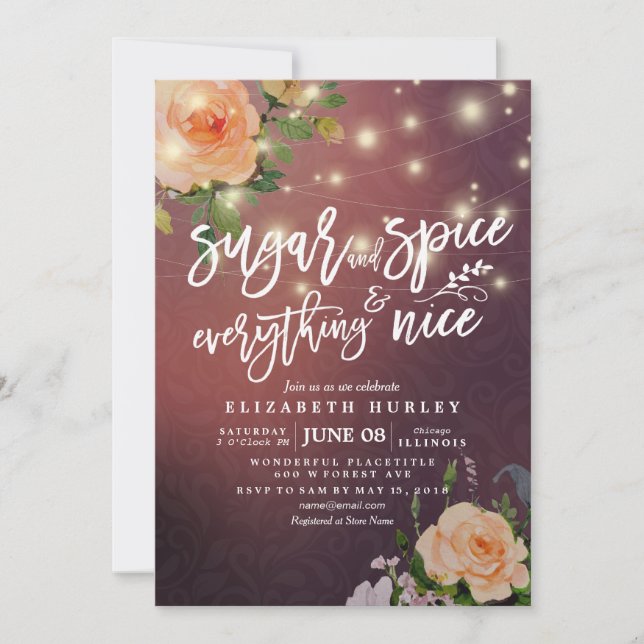 Invitación Azúcar y especias de Baby Shower floral y todo bue (Anverso)