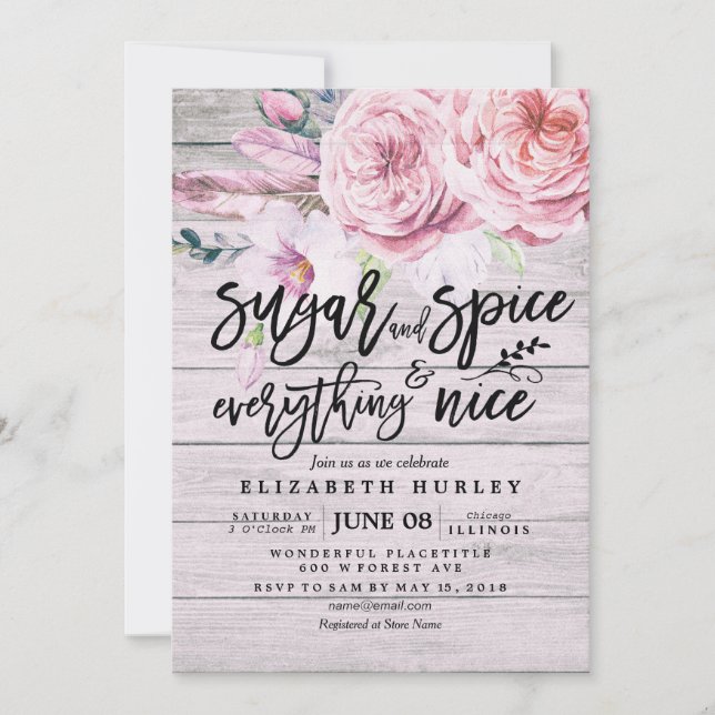 Invitación Azúcar y especias de Baby Shower floral y todo bue (Anverso)