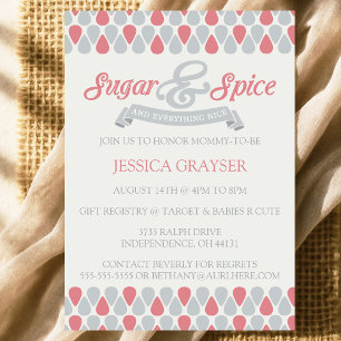 Invitación Azúcar y especias de Baby Shower gris rosado para
