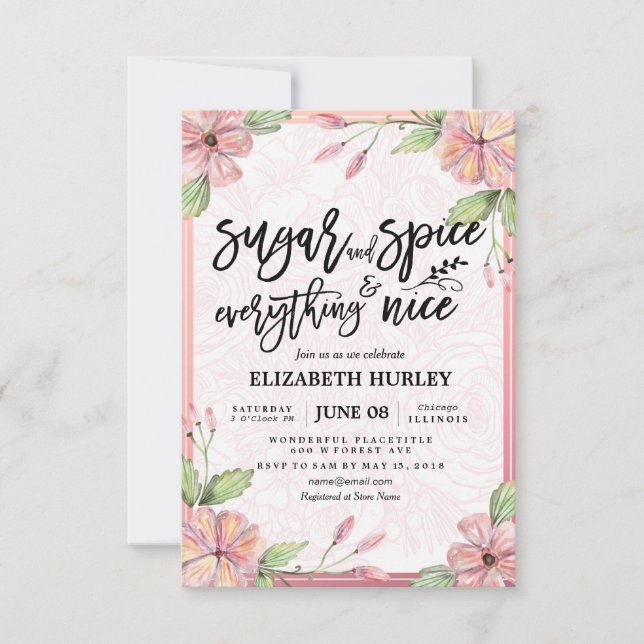 Invitación Azúcar y especias florales y todo lo bueno Baby Sh (Anverso)