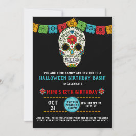 Invitación Azucare el cumpleaños del cráneo, día del muerto,