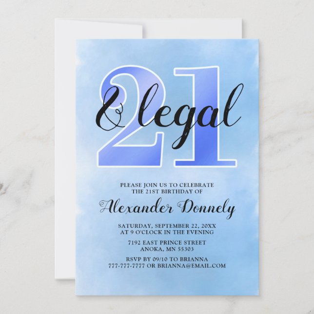 Invitación azul 21 y legal (Anverso)